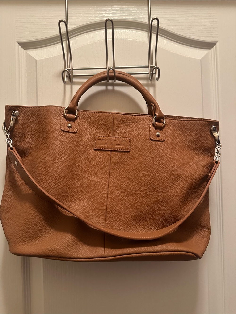 Pebbled Leather Top-Handle Tote in Cognac